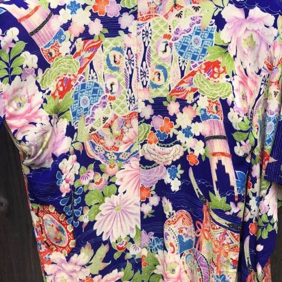 Vintage 1940’s Japanese Yukata Kimono Purple floral size S - Picture 13 of 13